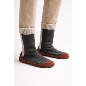 Acorn Slipper Sock Boots Gray Wool Suede Trim Mens 10.5 11.5
